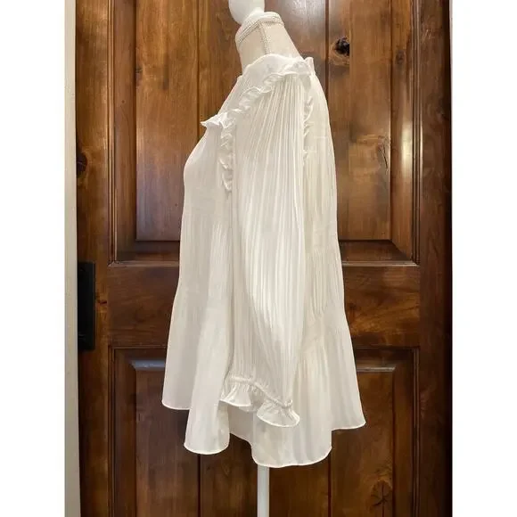 Ted Baker Airlie Plisee Sheer Pleated 3/4 Sleeve Peplum Blouse in White Size 1 - Picture 2 of 7